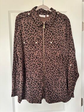 Belle by Kim Gravel Brown Leopard Print Utility Jacket